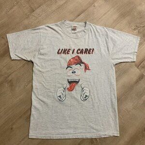 Vintage 90s LIKE I CARE! Grey T-Shirt Men's Large L Hipster Swag Skater Grunge
